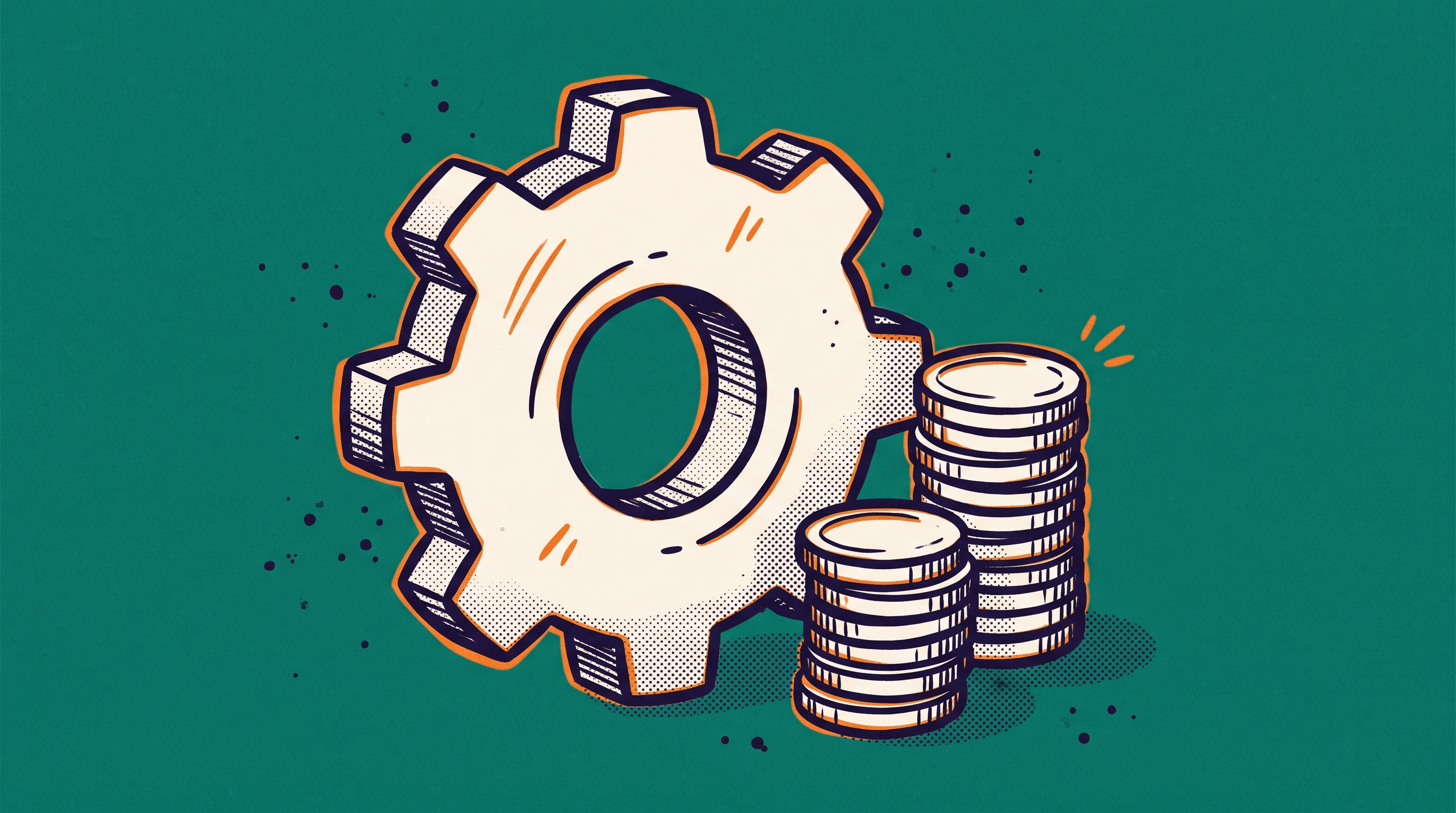 A large gear cog beside two coin stacks of different heights representing the critical role and high compensation criteria in a technology executive EB1A petition