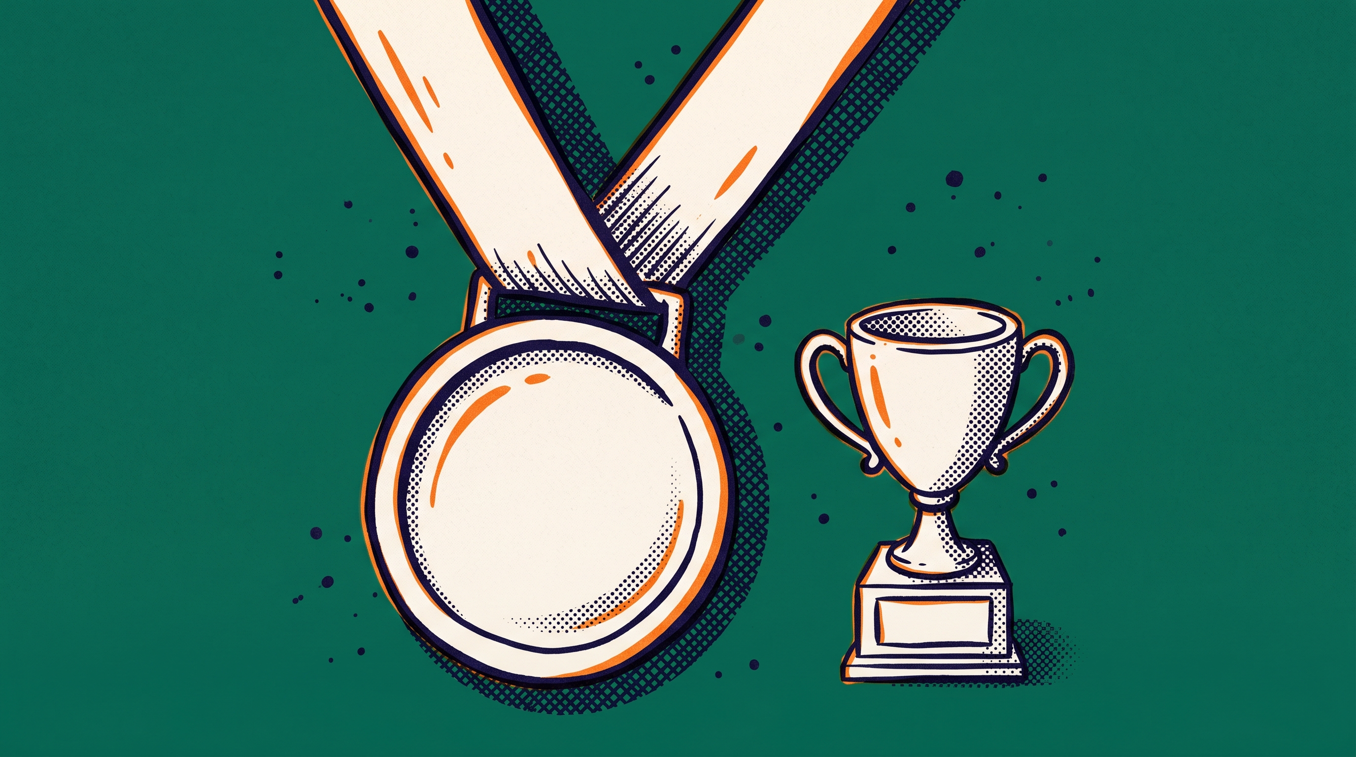A large medal on a ribbon centered against a teal background representing a nationally recognized award for excellence in a professional field
