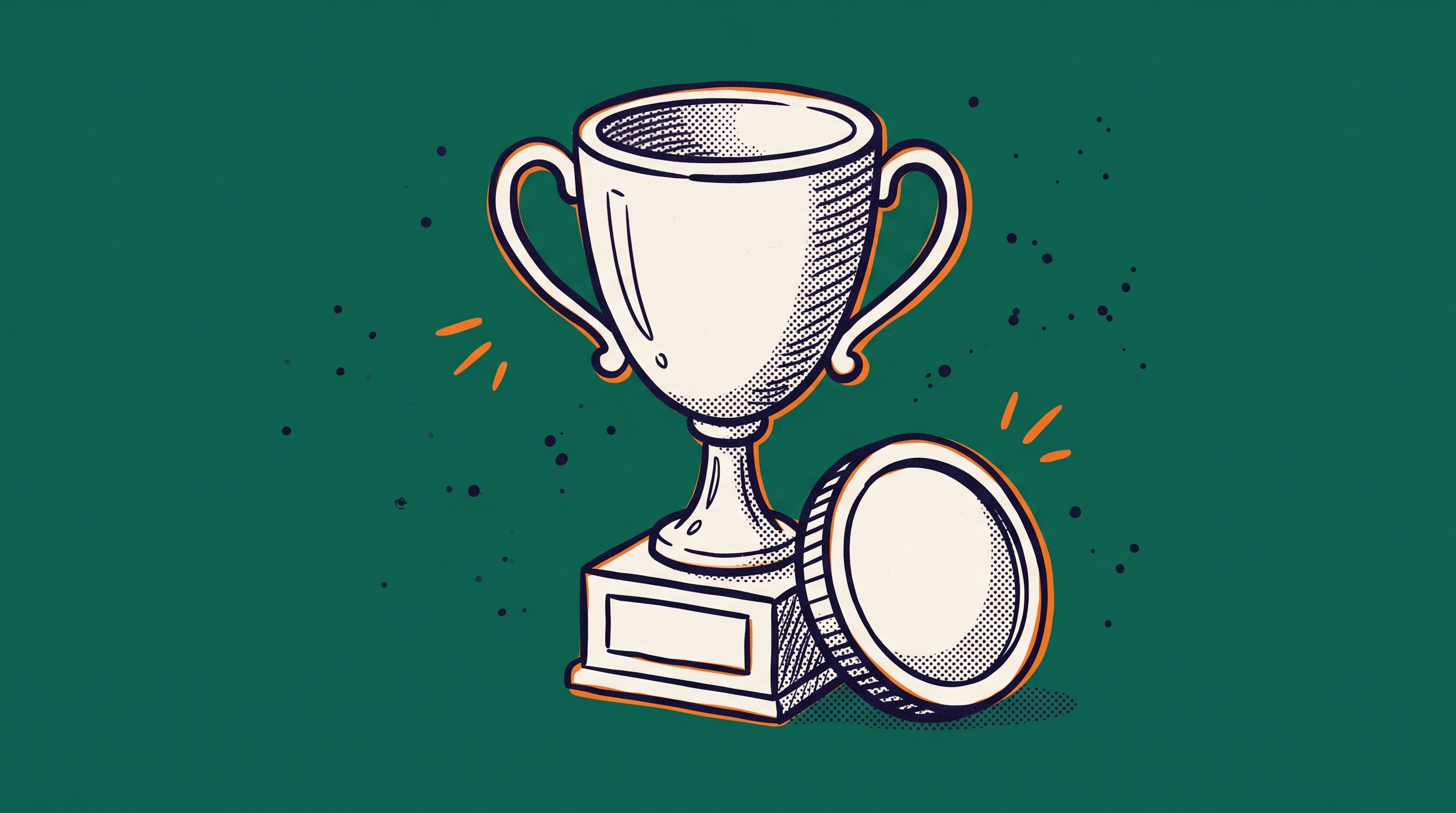 A trophy cup on a small pedestal beside a large coin representing commercial success and revenue achievement in the performing arts