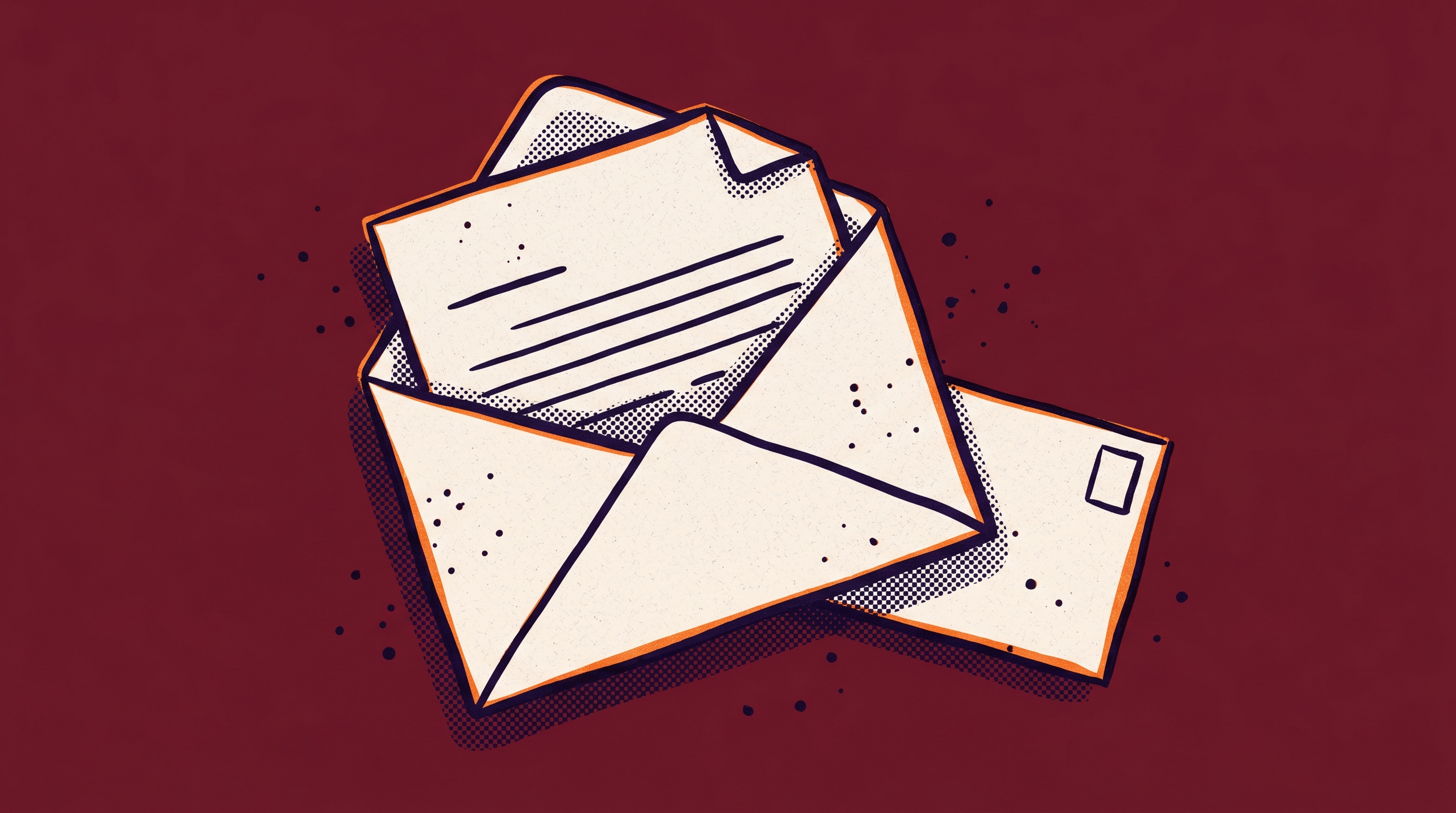 Envelope with a formal letter partially pulled out against a burgundy background representing an RFE response on EB1A Criterion 3 published material evidence