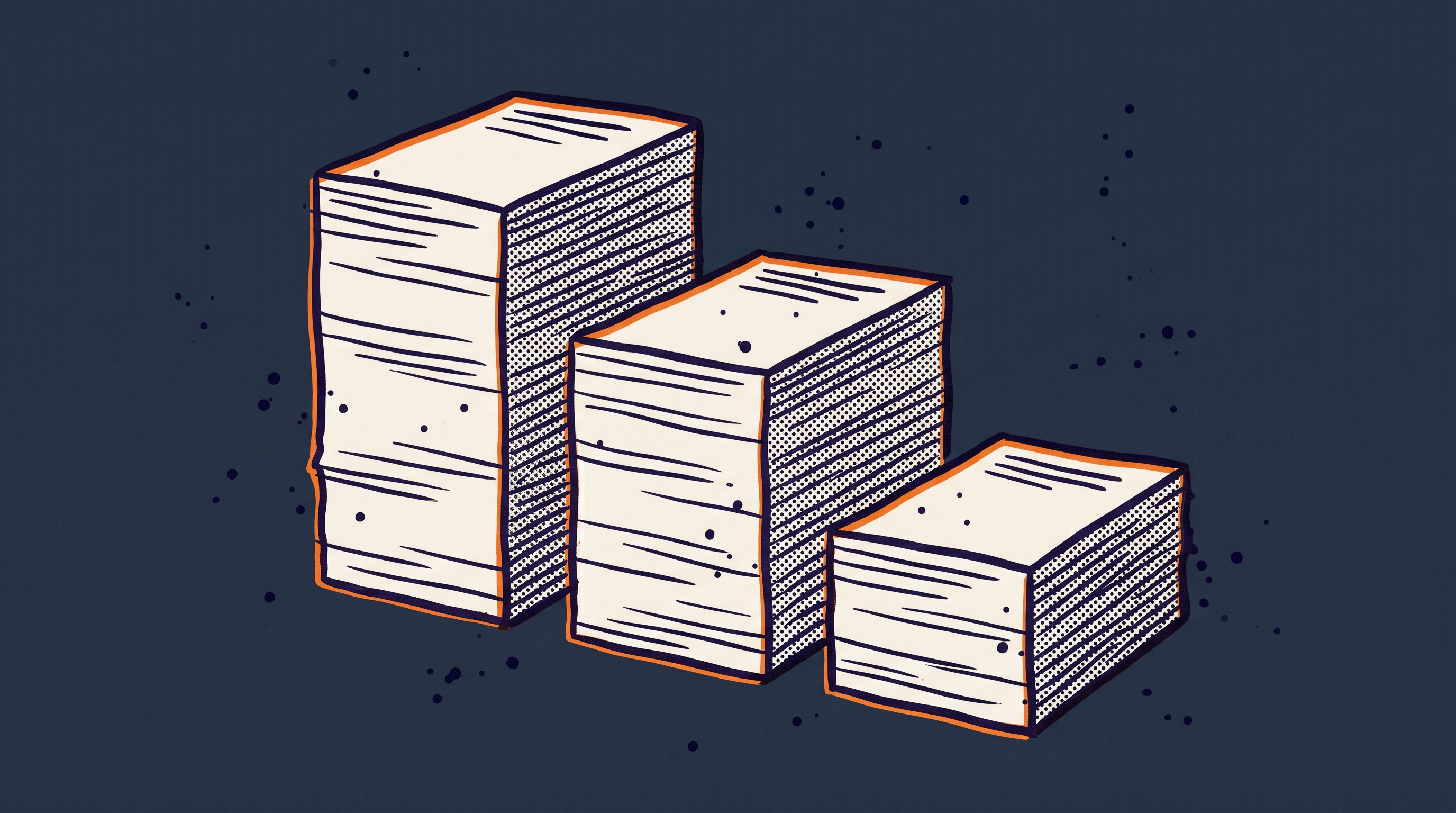 Three document stacks of different heights representing the three corroboration types for non-academic EB1A Criterion 5 evidence