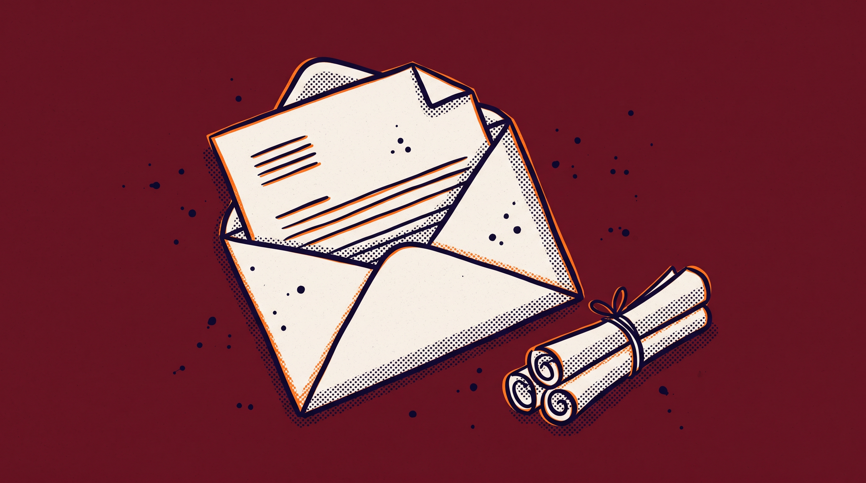 An envelope with a formal letter partially pulled out against a burgundy background representing an RFE response on EB1A Criterion 6 scholarly article evidence