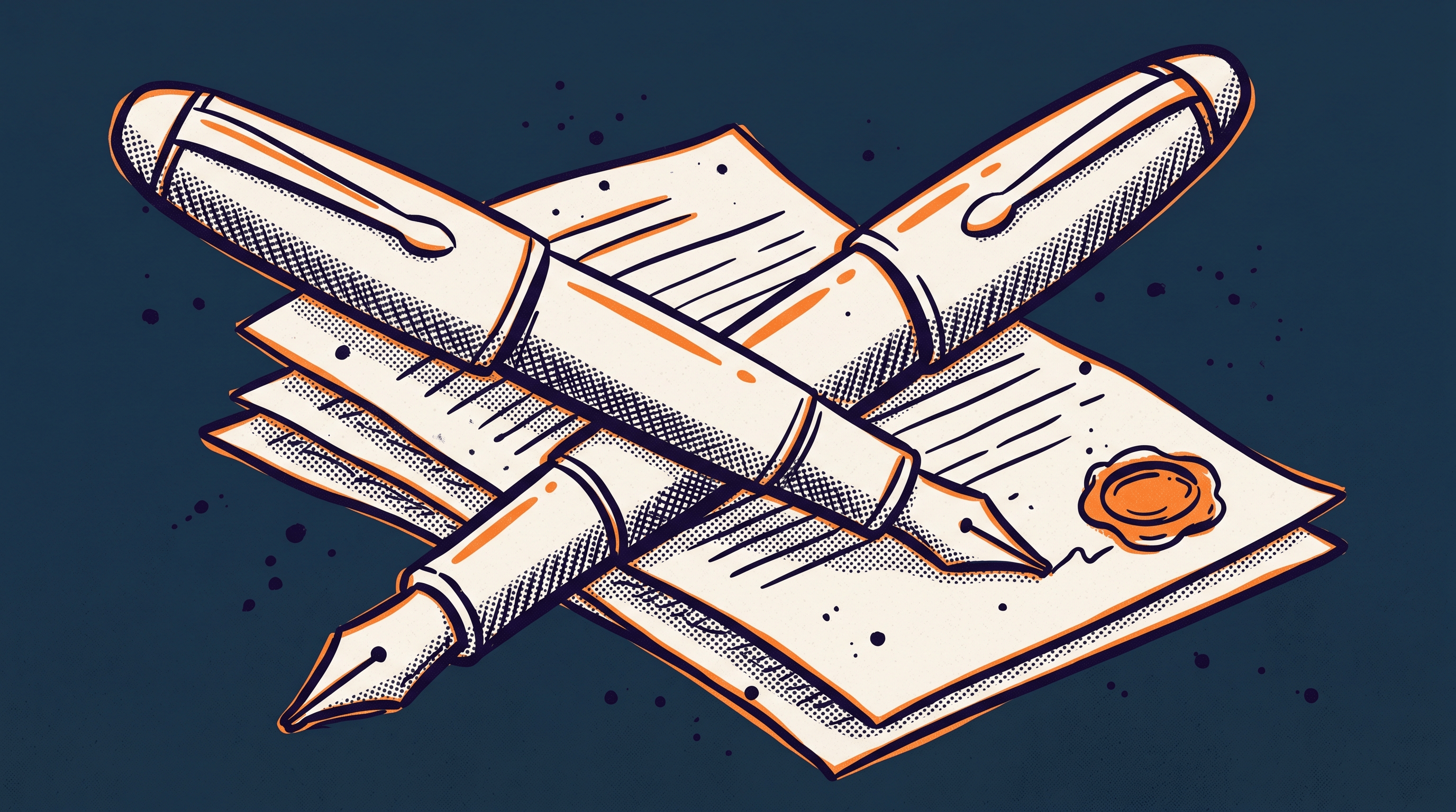 Fountain pen over petition document and wax seal — building EB1A final merits totality narrative for extraordinary ability