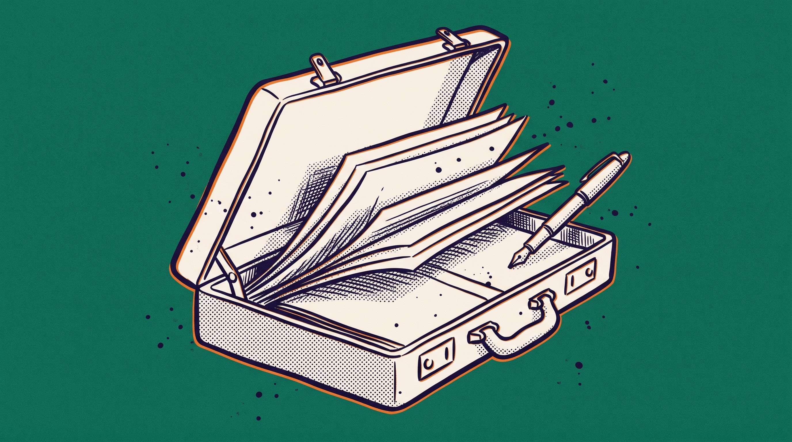 Open briefcase with documents representing the active evidence-building and external reach expansion phase of EB1A record development