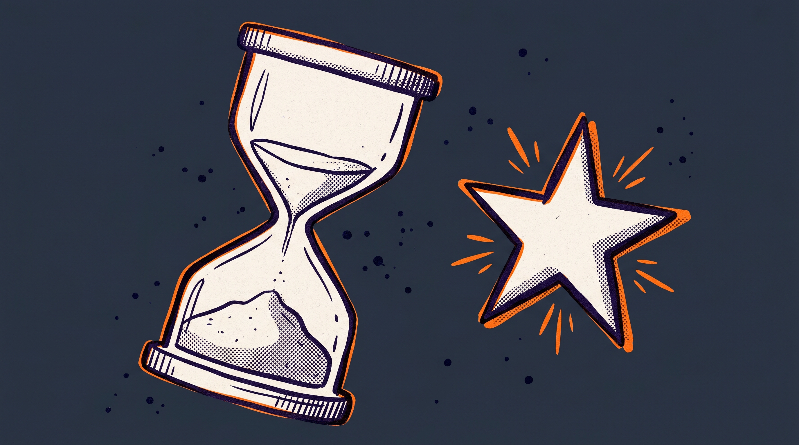 Hourglass beside a bold star representing the temporal depth and sustained achievement required for EB1A extraordinary ability