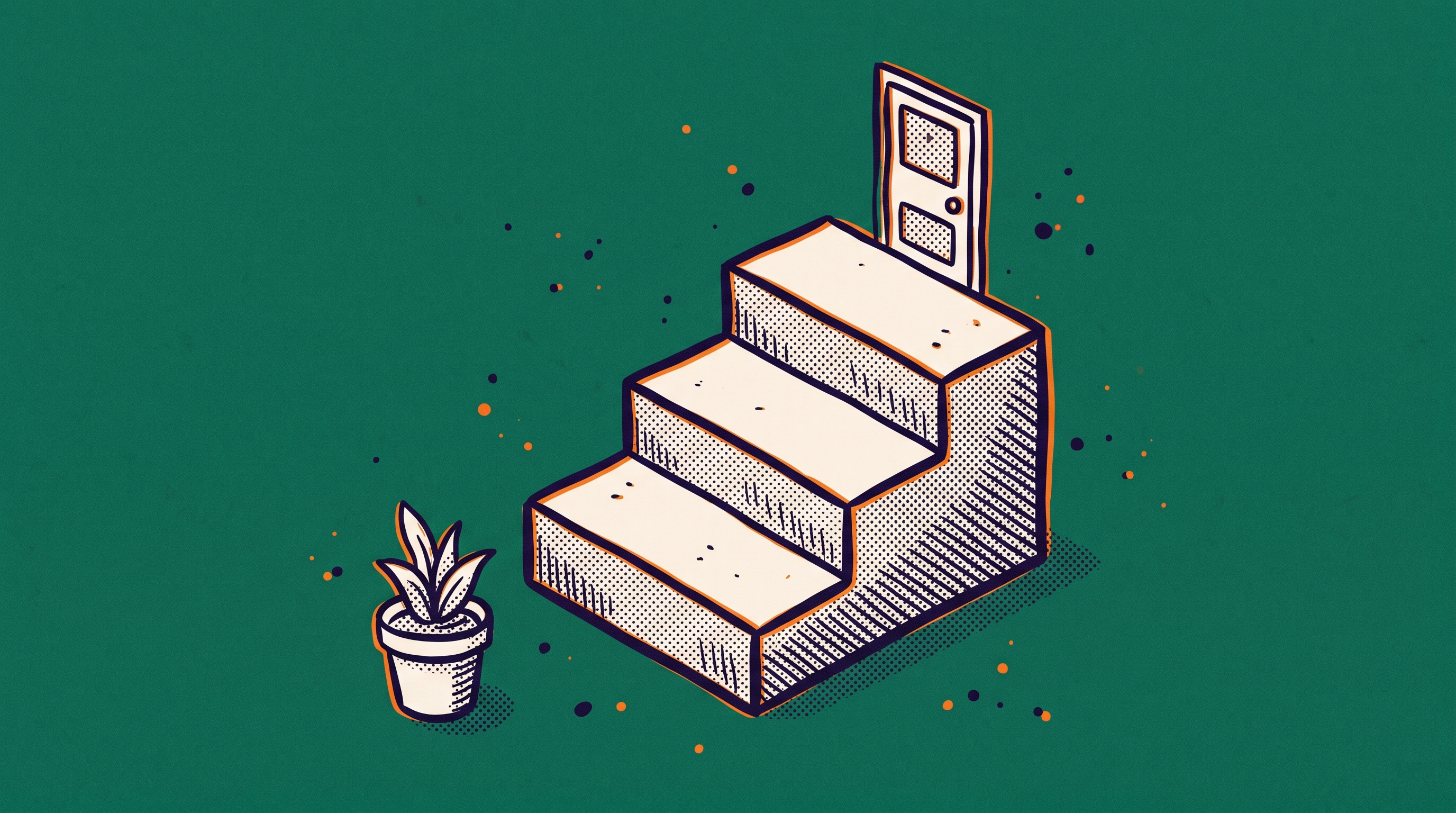 Two-step staircase viewed at an angle showing O-1A as first step and an EB-1A door at the top — the immigration sequencing path for founders