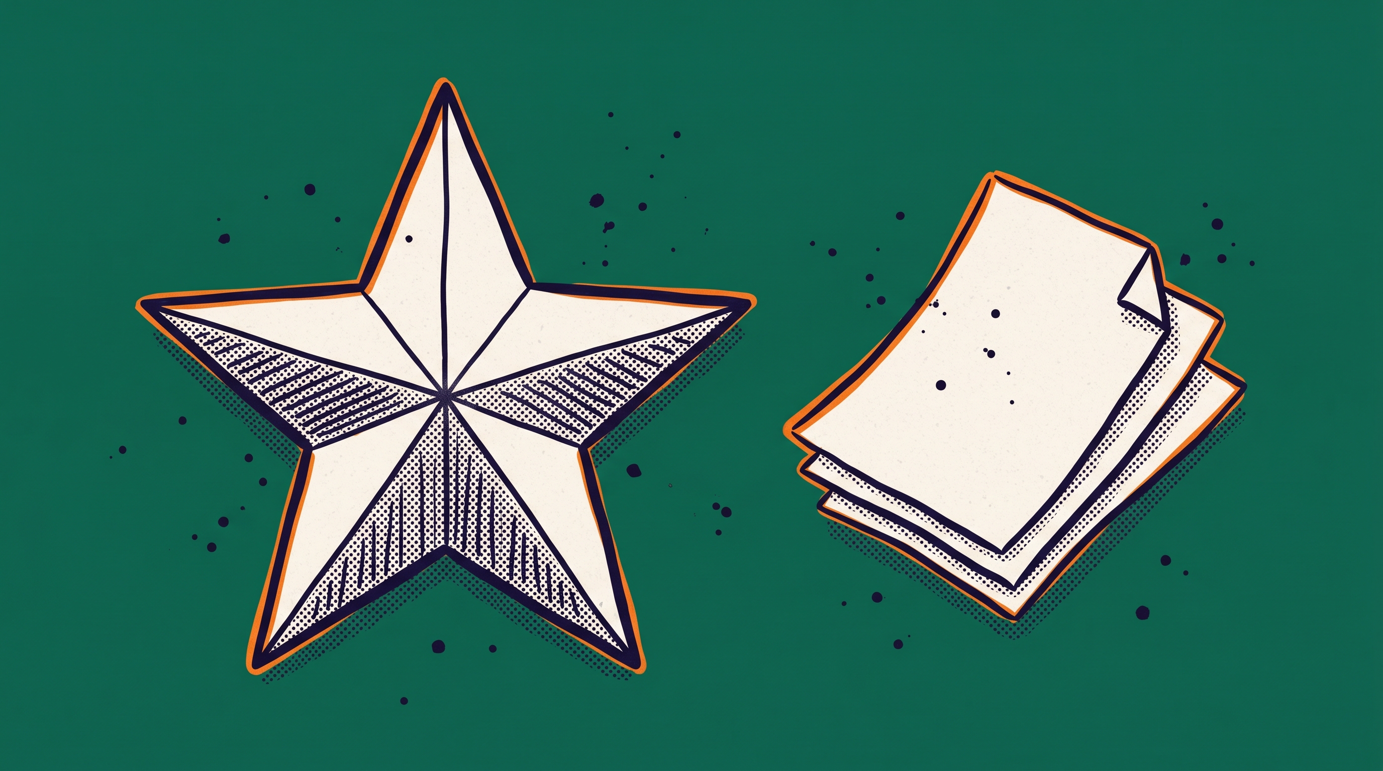 Large star beside a stack of evidence documents representing the O-1A extraordinary ability criteria and evidence requirements