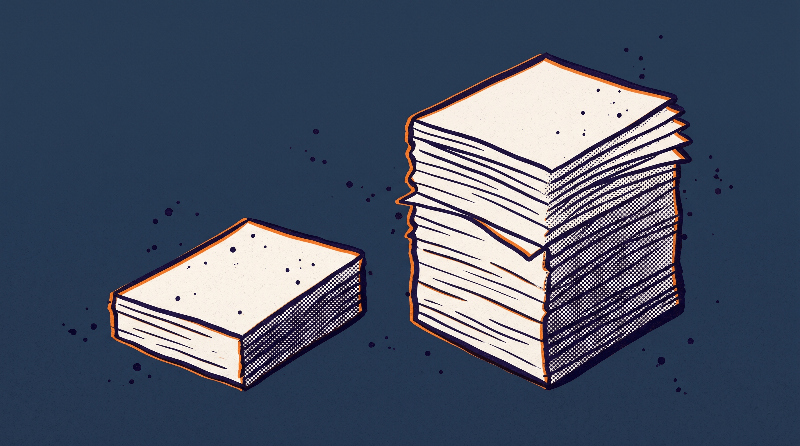 Two stacks of documents side by side — a smaller O-1A stack and a larger supplemented EB1A stack representing the evidence gap between the two standards