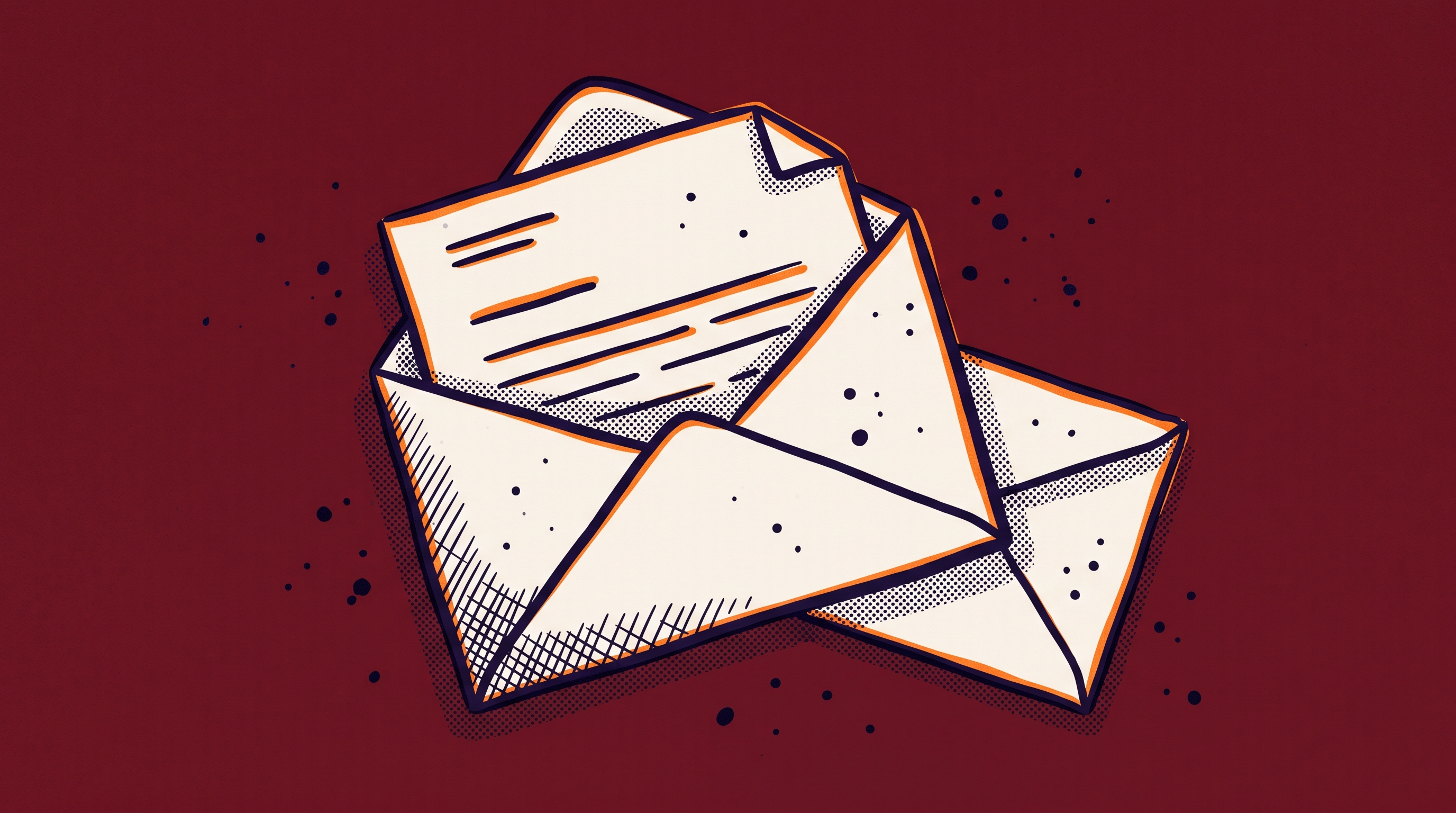 An envelope with a formal letter partially pulled out against a burgundy background representing an RFE response on O-1A Criterion 3 published material evidence