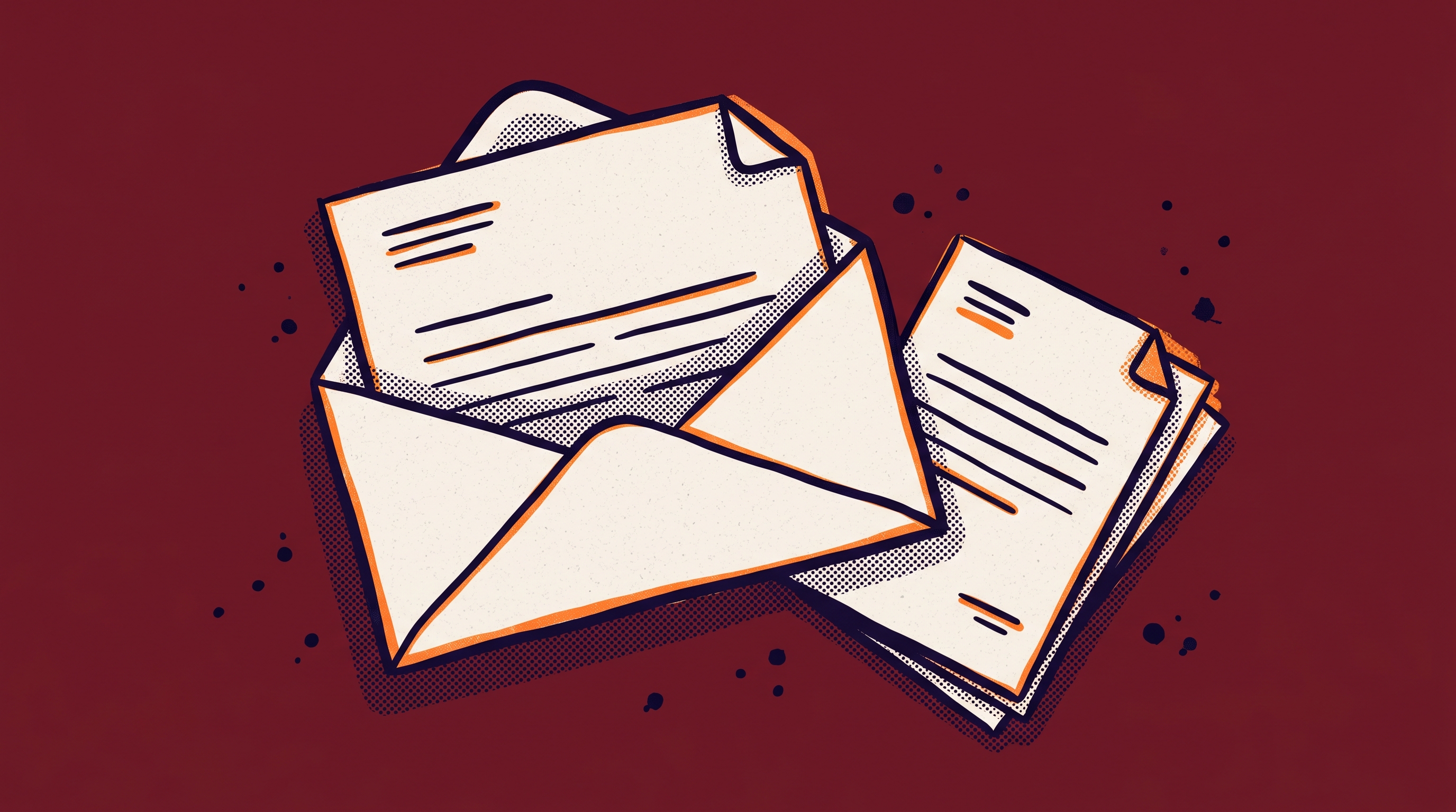 An envelope with a formal letter partially pulled out against a burgundy background representing an RFE response on O-1A Criterion 5 original contributions evidence