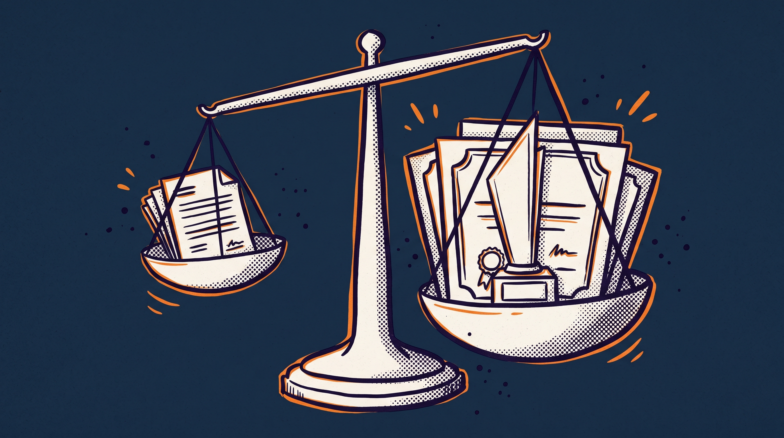 Balance scale illustration representing discretionary factors for H-1B L-1 adjustment of status under PM-602-0199